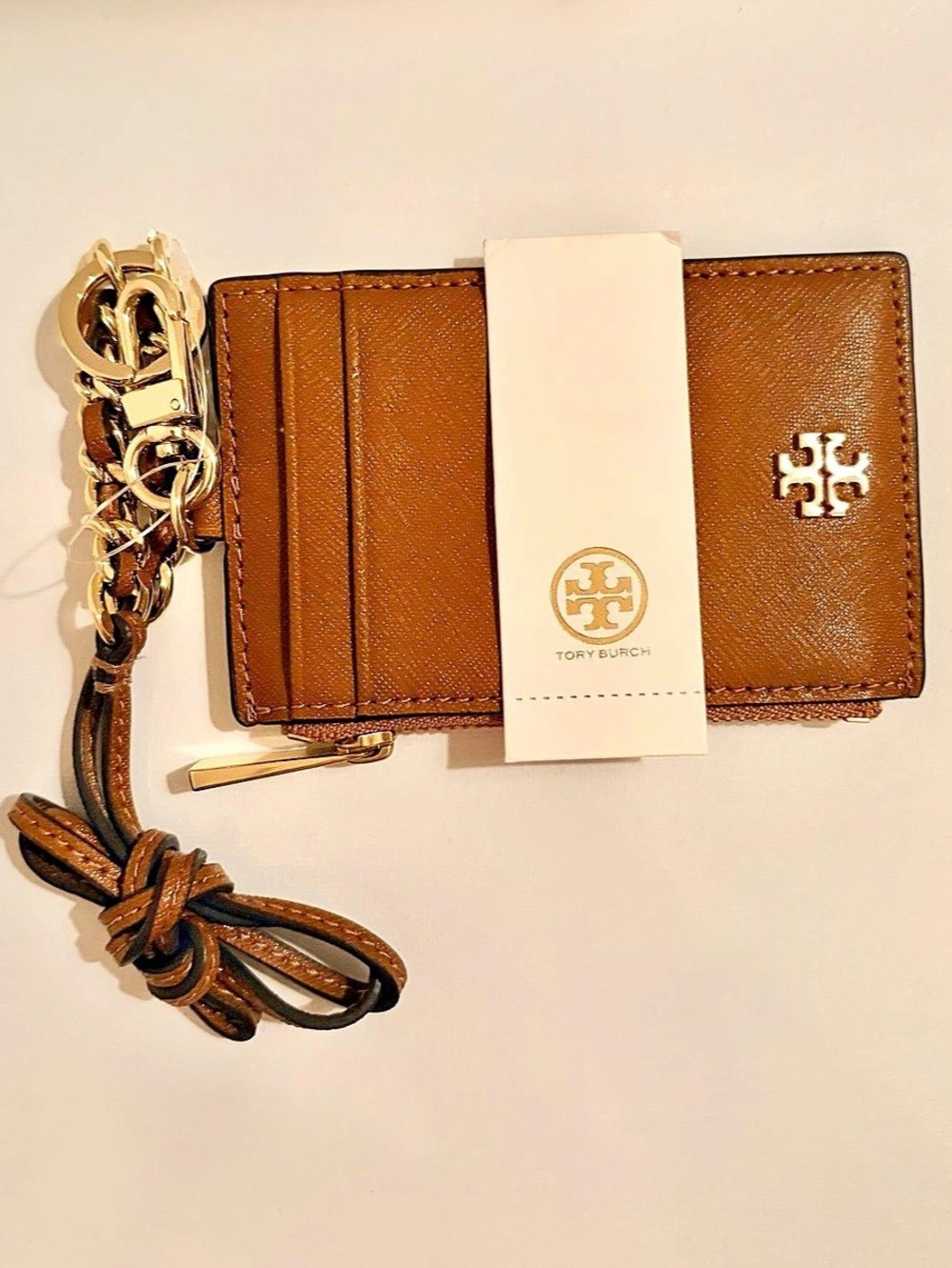 Tory Burch Perry Bombe Lanyard Brown & Gold Wallet